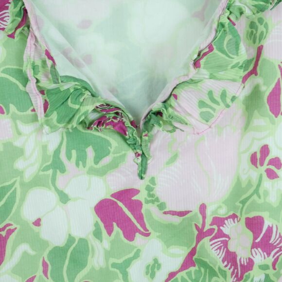 Talbots 20 W Blouse Floral Ruffle Sleeveless Spring Country Club Resort Green - Picture 4 of 7